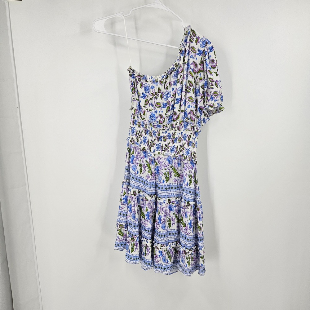 Playa Lucila One Shoulder Dress White Blue Smocked Mini Cottage Ruffles NWT Sz S - Picture 6 of 7
